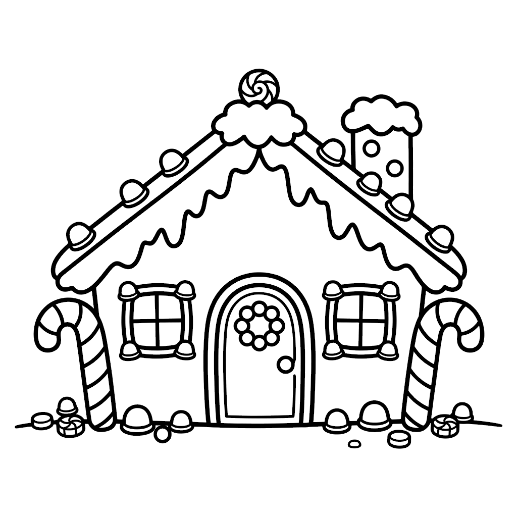Free printable Christmas coloring page: a gingerbread house with icing details