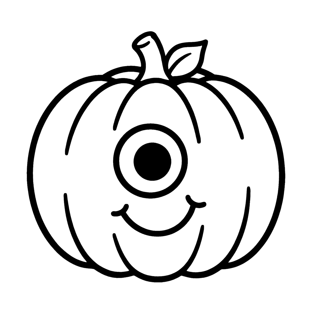 Free Halloween coloring page for kids: a cute one-eyed pumpkin outline ready to print and color