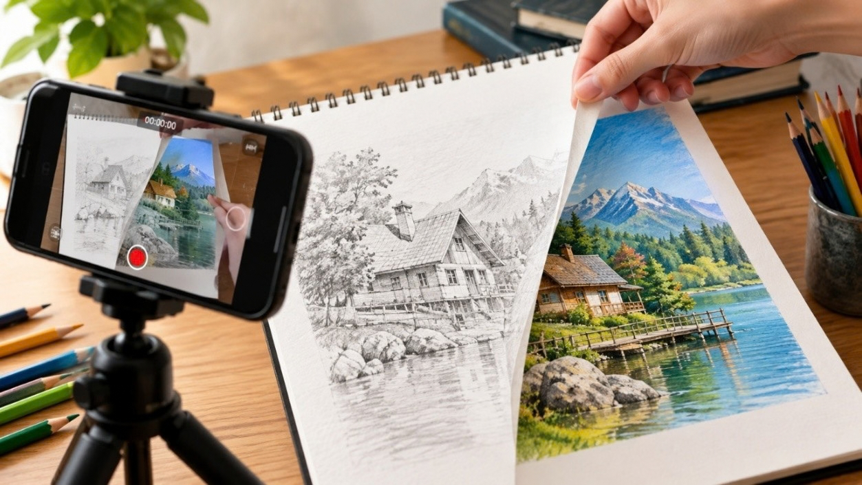Drawing reveal video for art portfolio